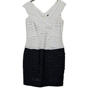 Adrianna Papell White‎ Black Color Block Sleeveless Dress 12